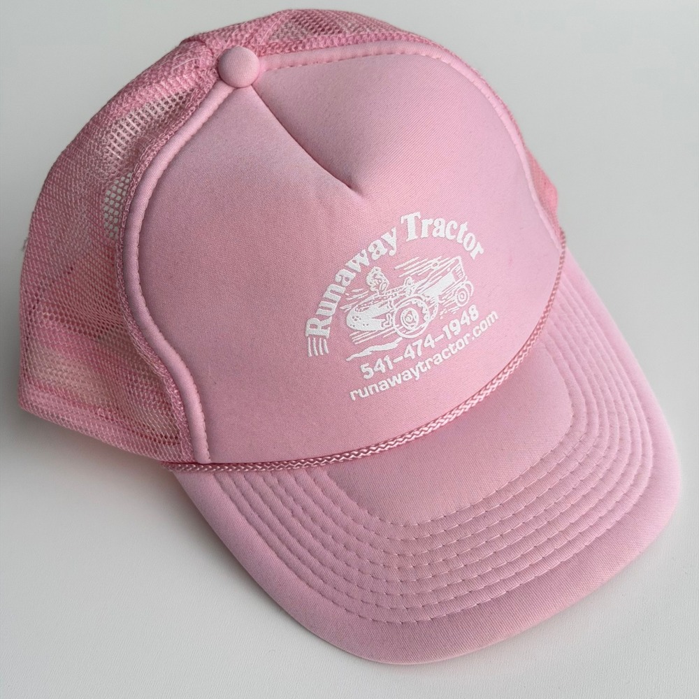 Vintage‎ Pink Trucker Hat Graphic Mesh Snapback Cap Runaway Tractor 90s